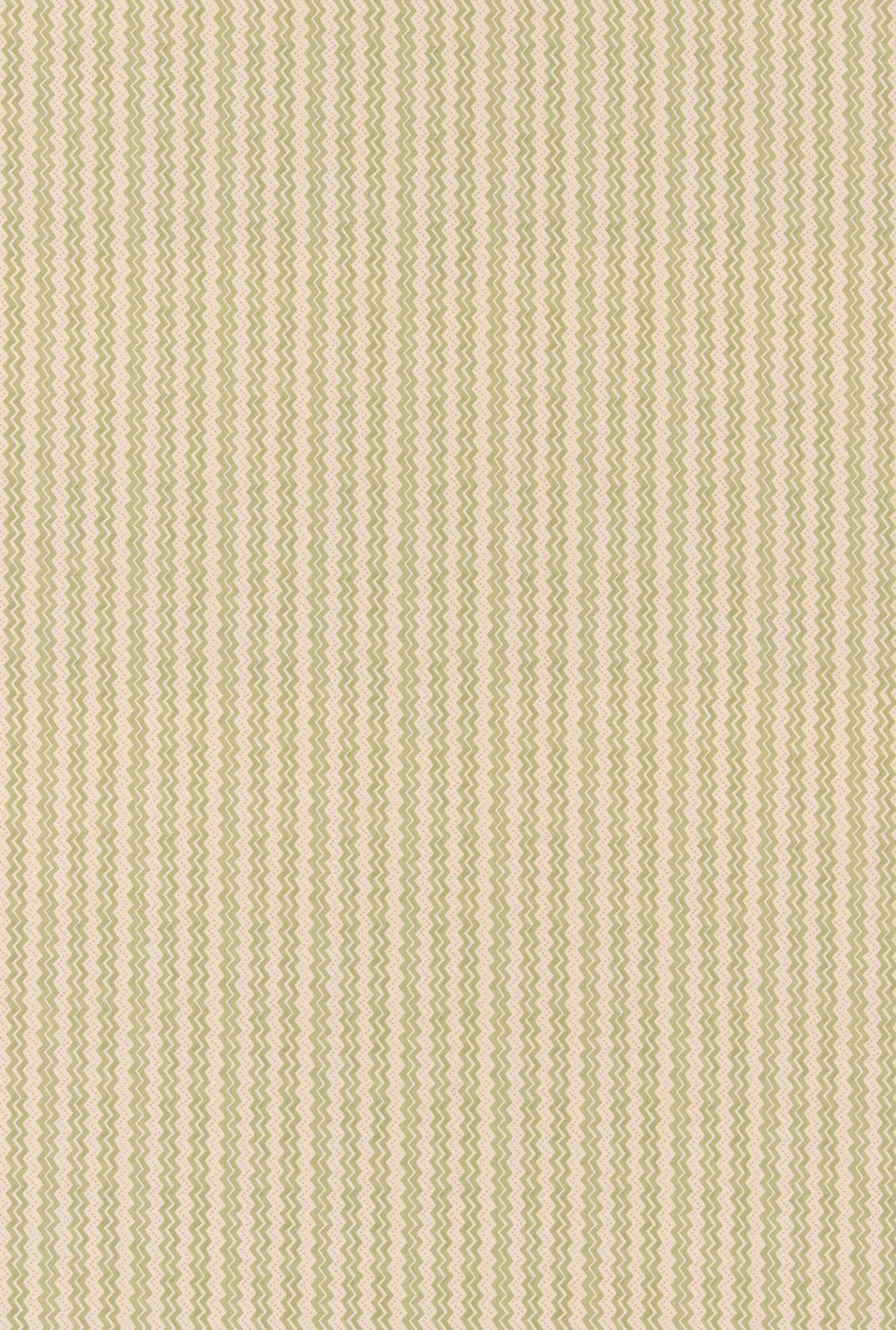 Soft sage-green zigzags run vertically over a warm cream cotton ground