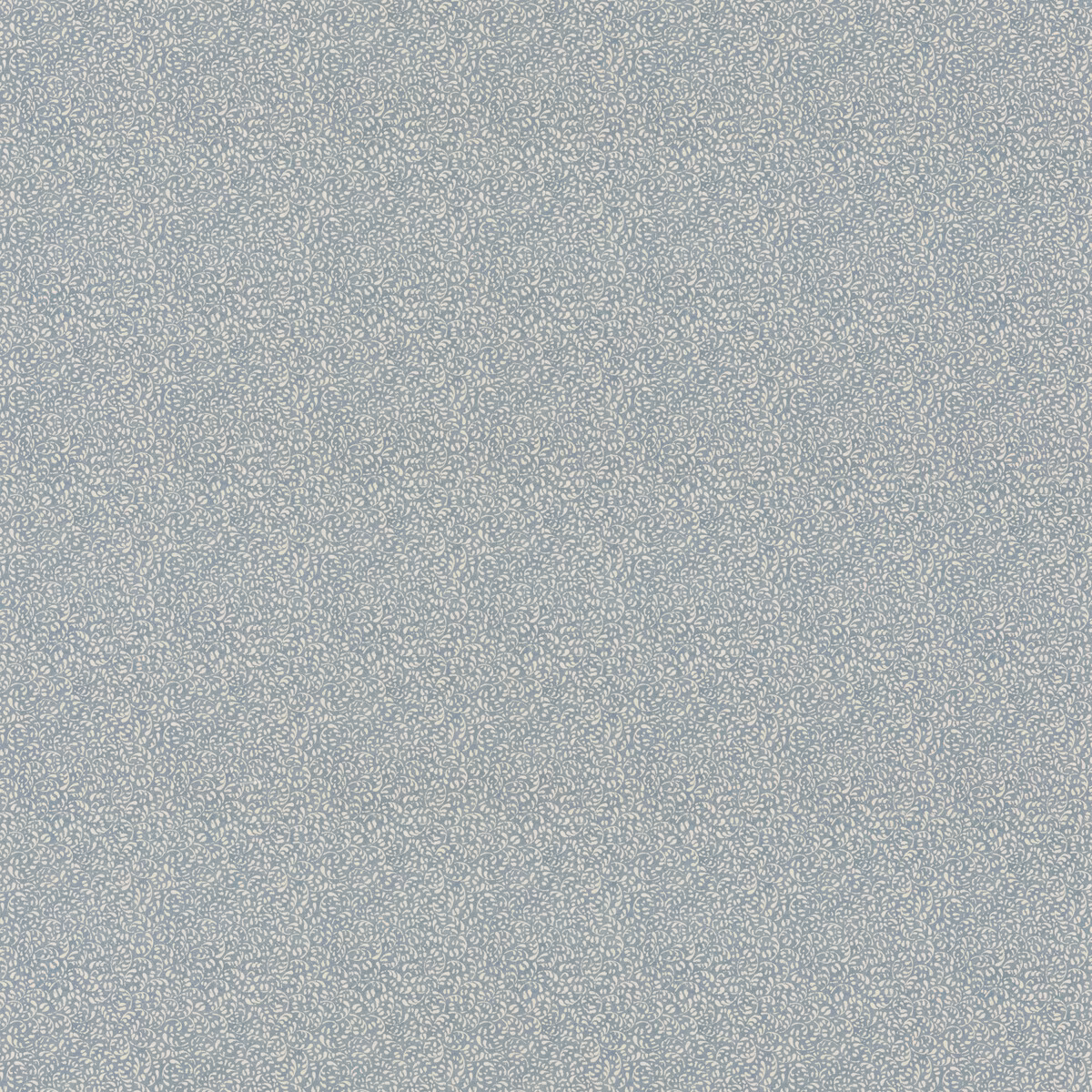 Muted blue-grey cotton with tiny pale botanical sprigs in a close-set all-over pattern