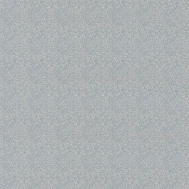 Muted blue-grey cotton with tiny pale botanical sprigs in a close-set all-over pattern