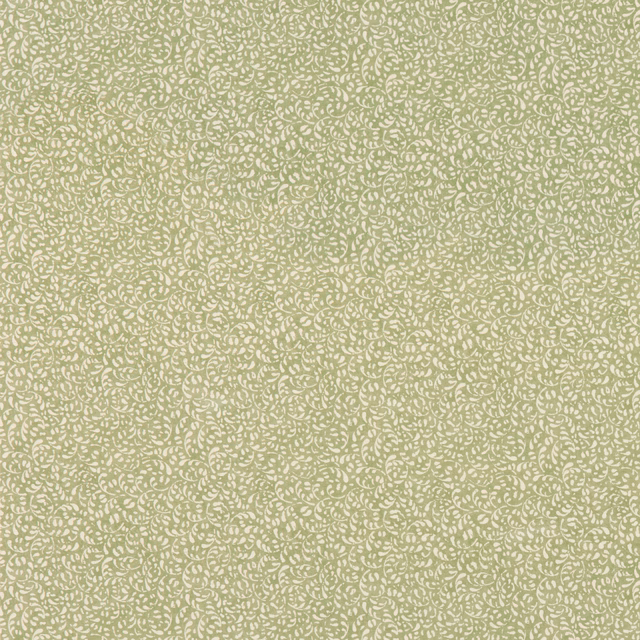 Soft sage cotton with dense cream curling marks in a small-scale print