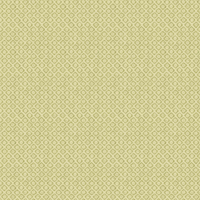 Muted olive green wallpaper with tiny cream diamond flowers in a close lattice