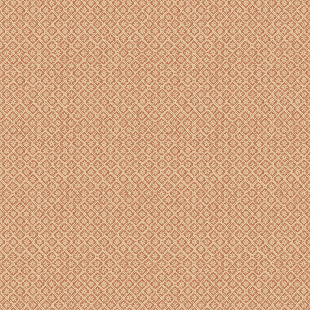 Dusty soft red wallpaper with tiny cream floral diamonds in a tight repeat