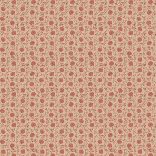 Oatmeal wallpaper with repeating soft red seed pods and curling stems