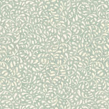 Pale aqua wallpaper with cream scrolling organic marks in a dense small-scale repeat