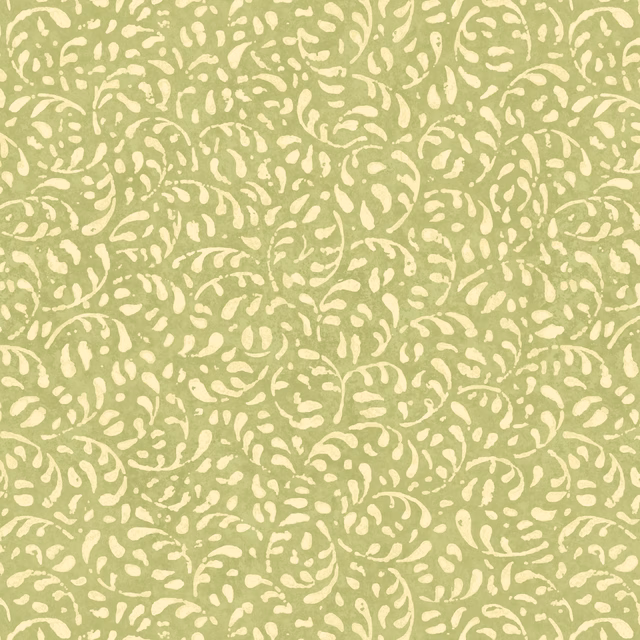 Soft sage wallpaper with dense cream curling leaf and stem motifs
