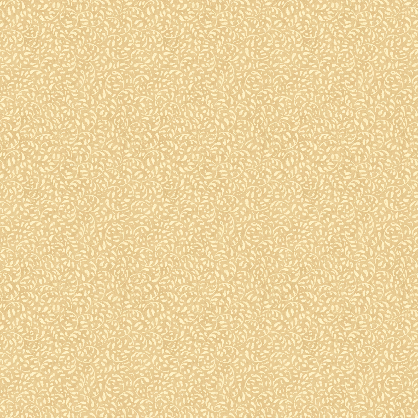 Warm parchment beige wallpaper with dense pale scrolling botanical motifs