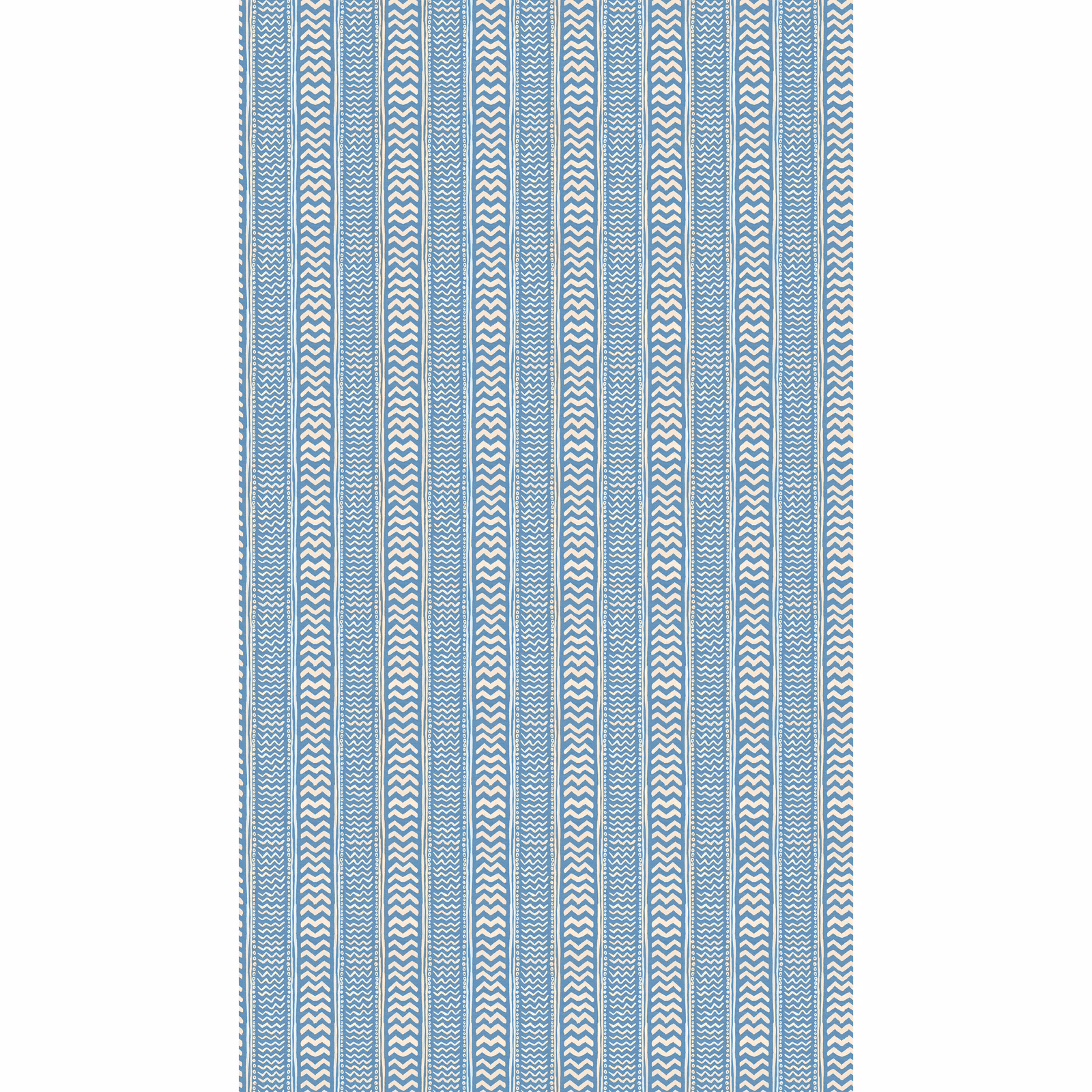 Cool dusty blue wallpaper with white chevron stripes and fine vertical bands