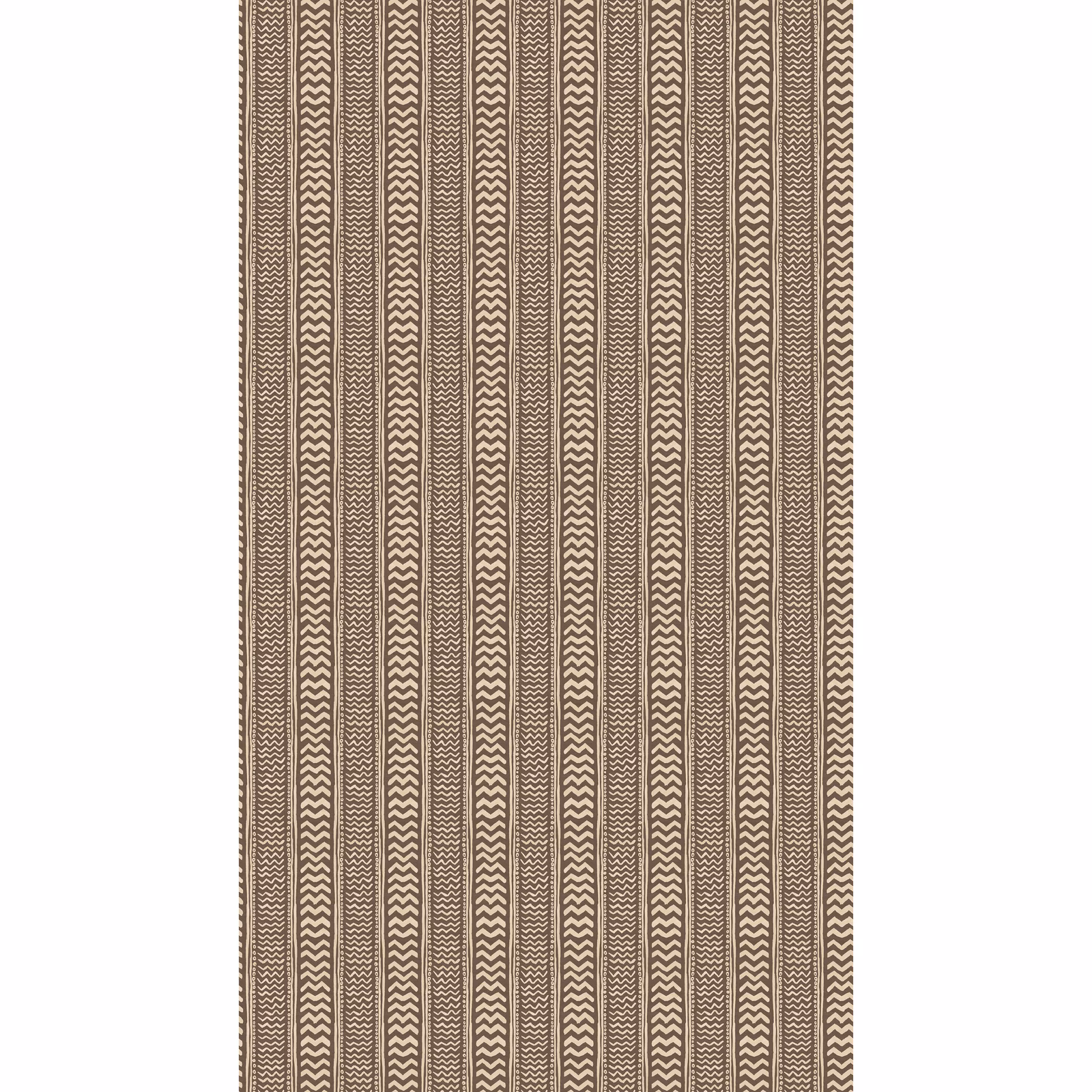 Warm cocoa wallpaper with cream zigzag columns and fine vertical striping