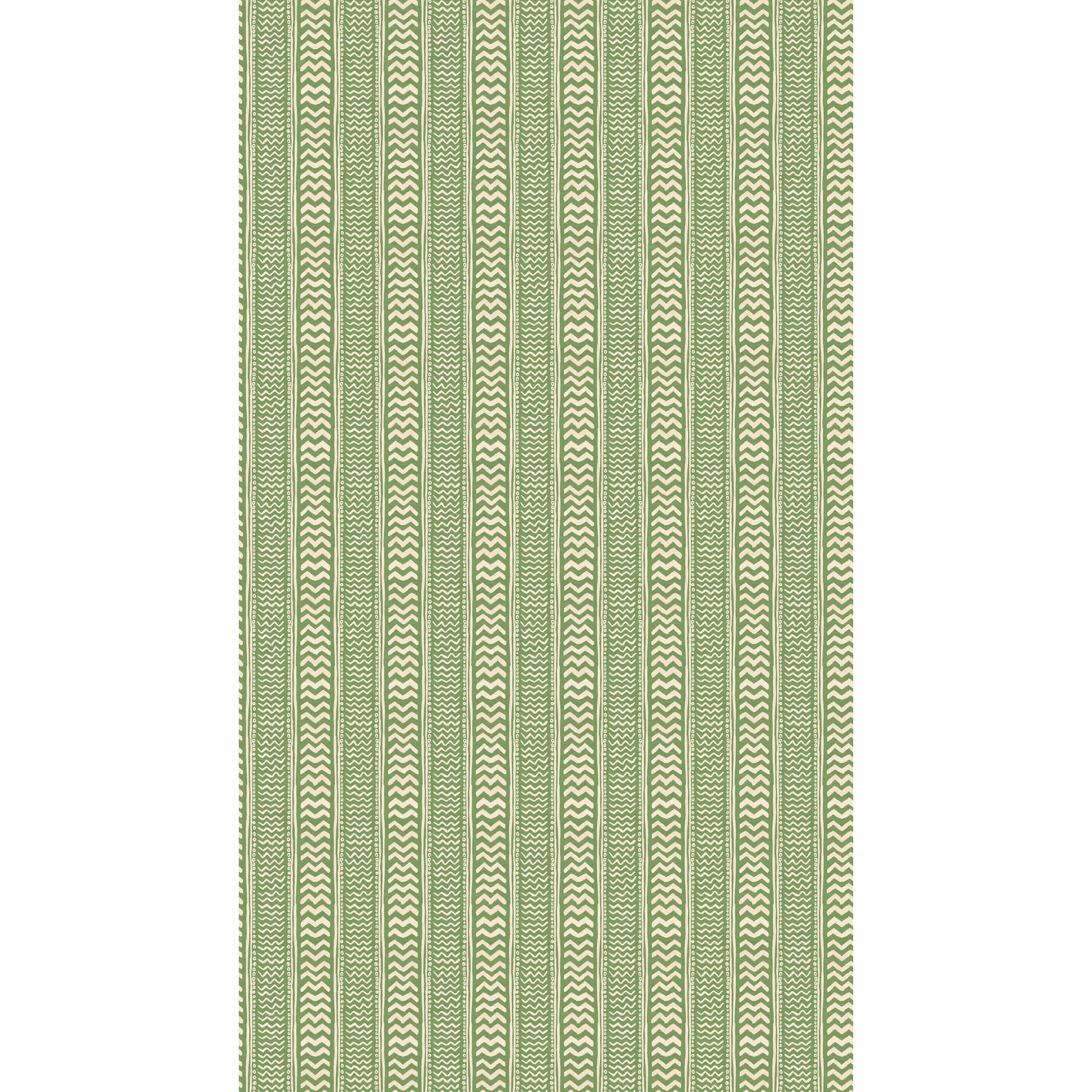 Muted sage-green wallpaper with narrow cream chevron stripes and fine vertical lines