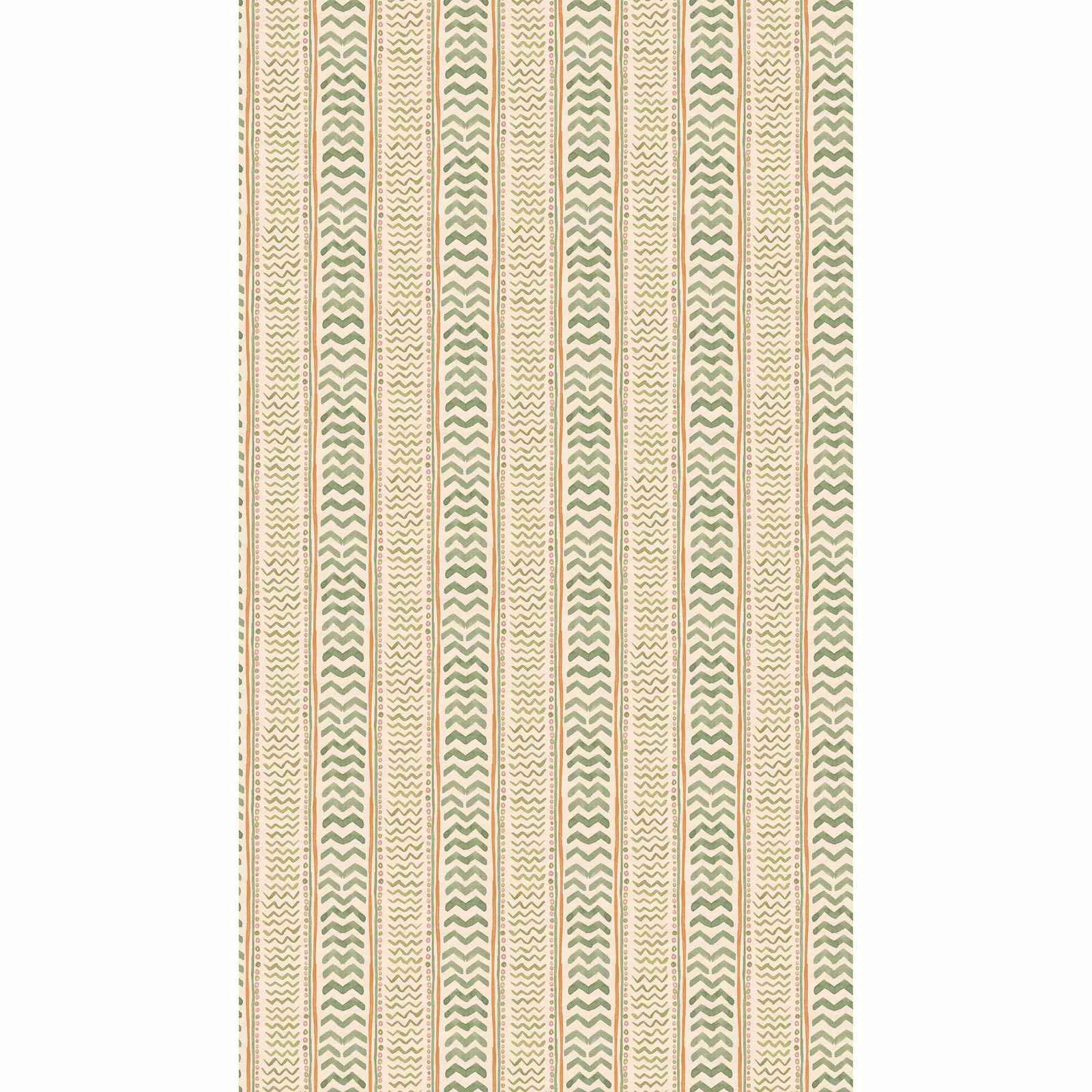 Muted sage chevrons and fine dotted stripes on a warm cream ground