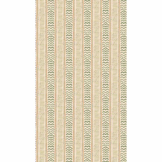 Muted sage chevrons and fine dotted stripes on a warm cream ground