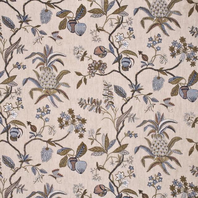 Sage and dove pineapple botanicals on a softly textured ivory linen-blend ground