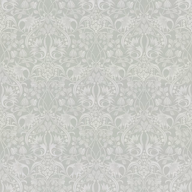 Pale aqua floral embroidery with chalk-white scrolling foliage and stylised blooms