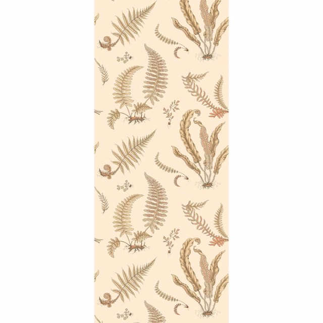 Parchment cream wallpaper with taupe, olive and brown fern fronds