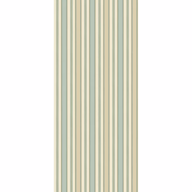 Pale aqua wallpaper with narrow sage and blue-green vertical stripes