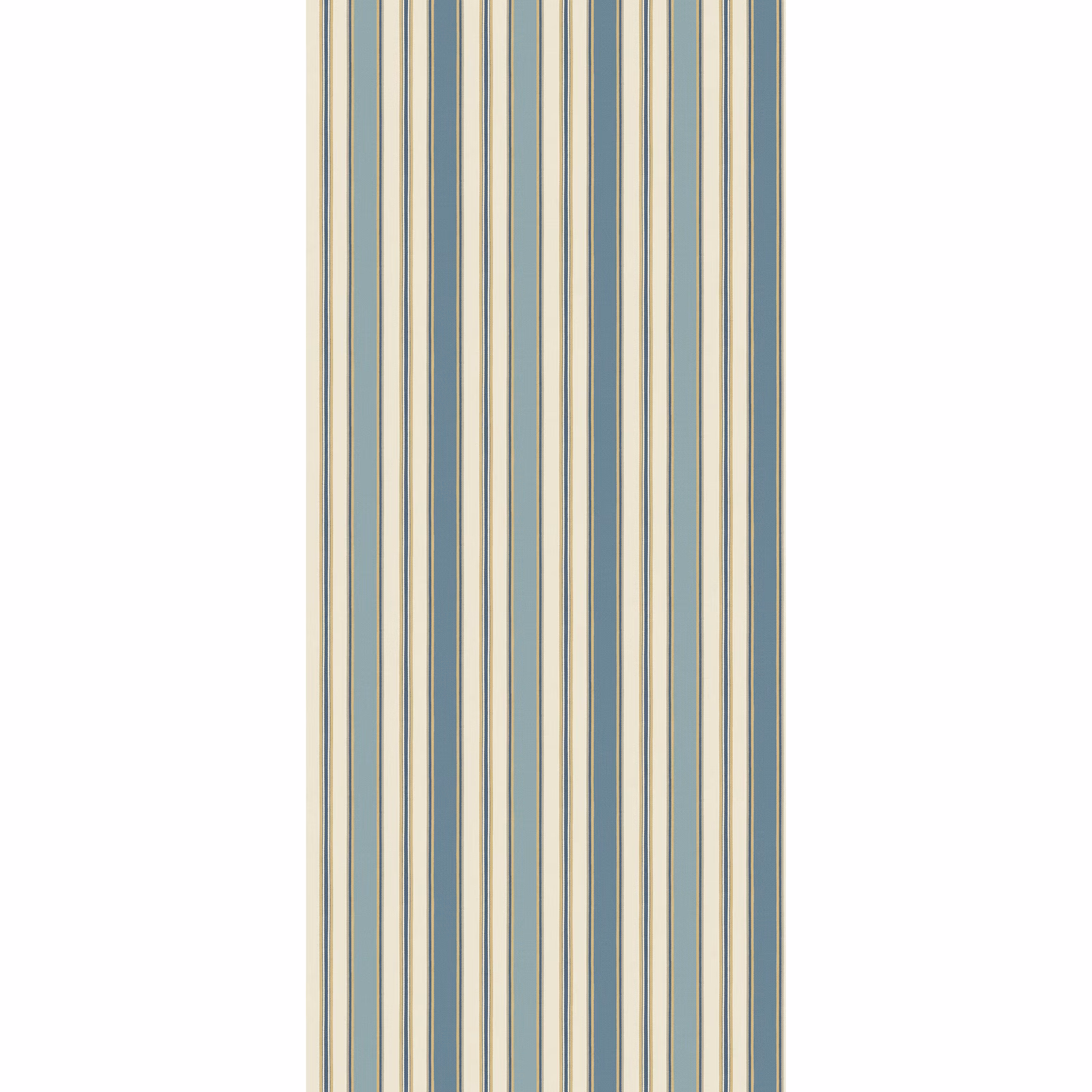 Muted blue, cream and taupe vertical stripes on a non-woven wallpaper