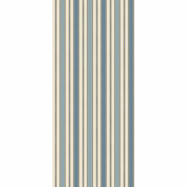 Muted blue, cream and taupe vertical stripes on a non-woven wallpaper