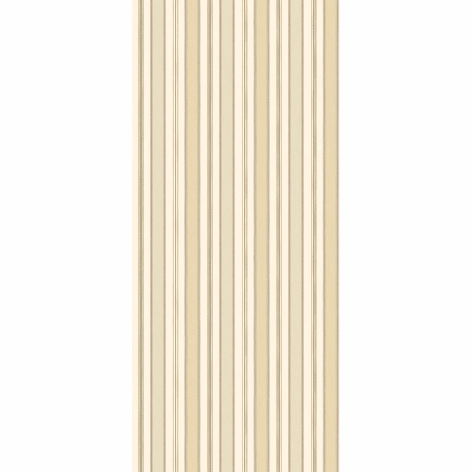 Stone and cream wallpaper with fine vertical taupe stripes on a pale ground