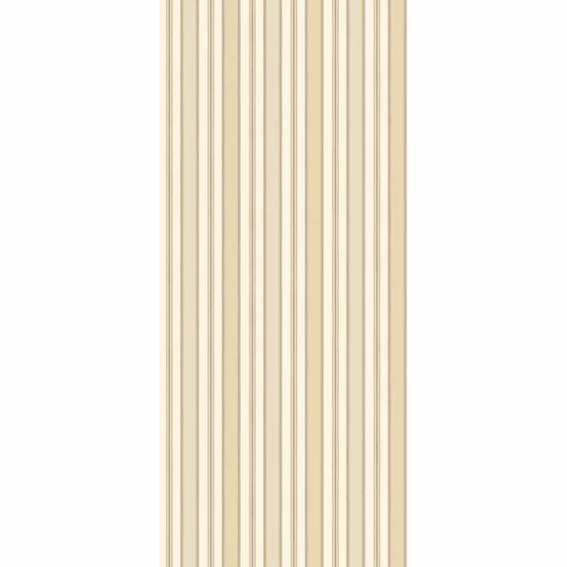 Stone and cream wallpaper with fine vertical taupe stripes on a pale ground