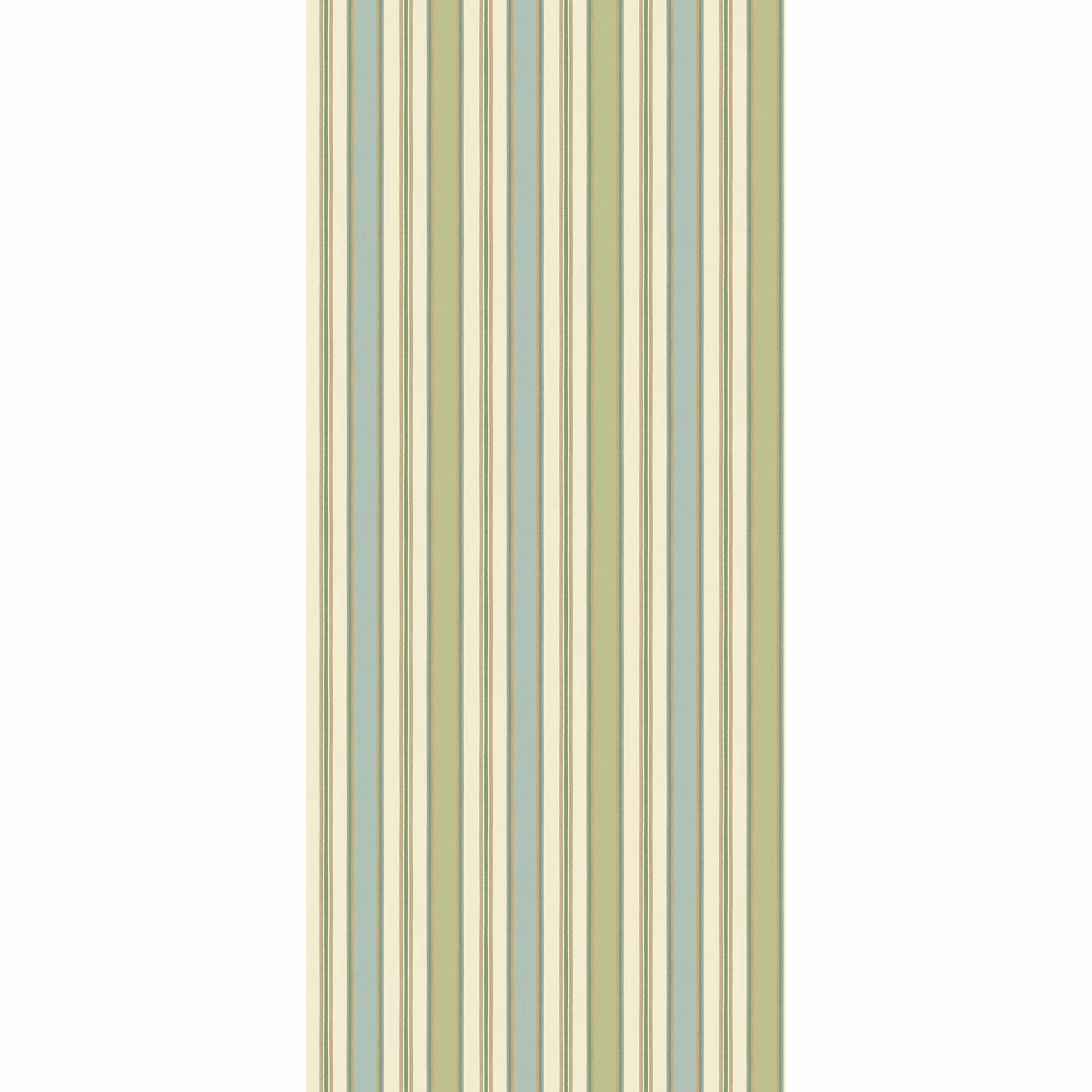 Soft willow-green and cream vertical stripes with muted olive pinstripes