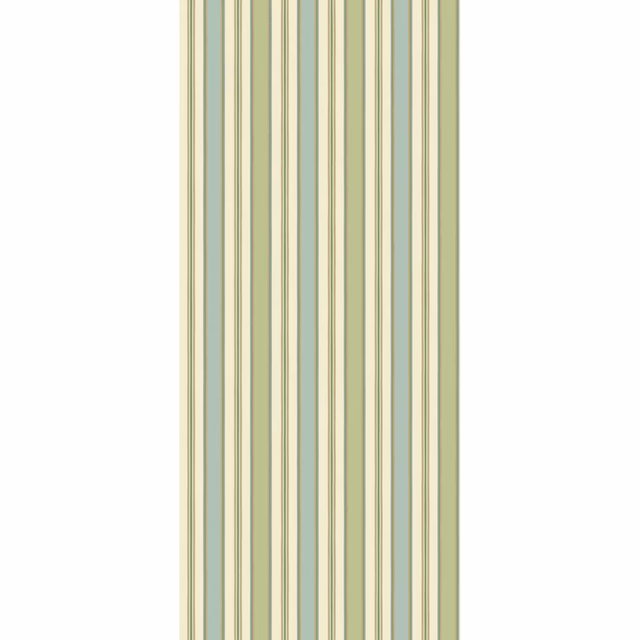 Soft willow-green and cream vertical stripes with muted olive pinstripes