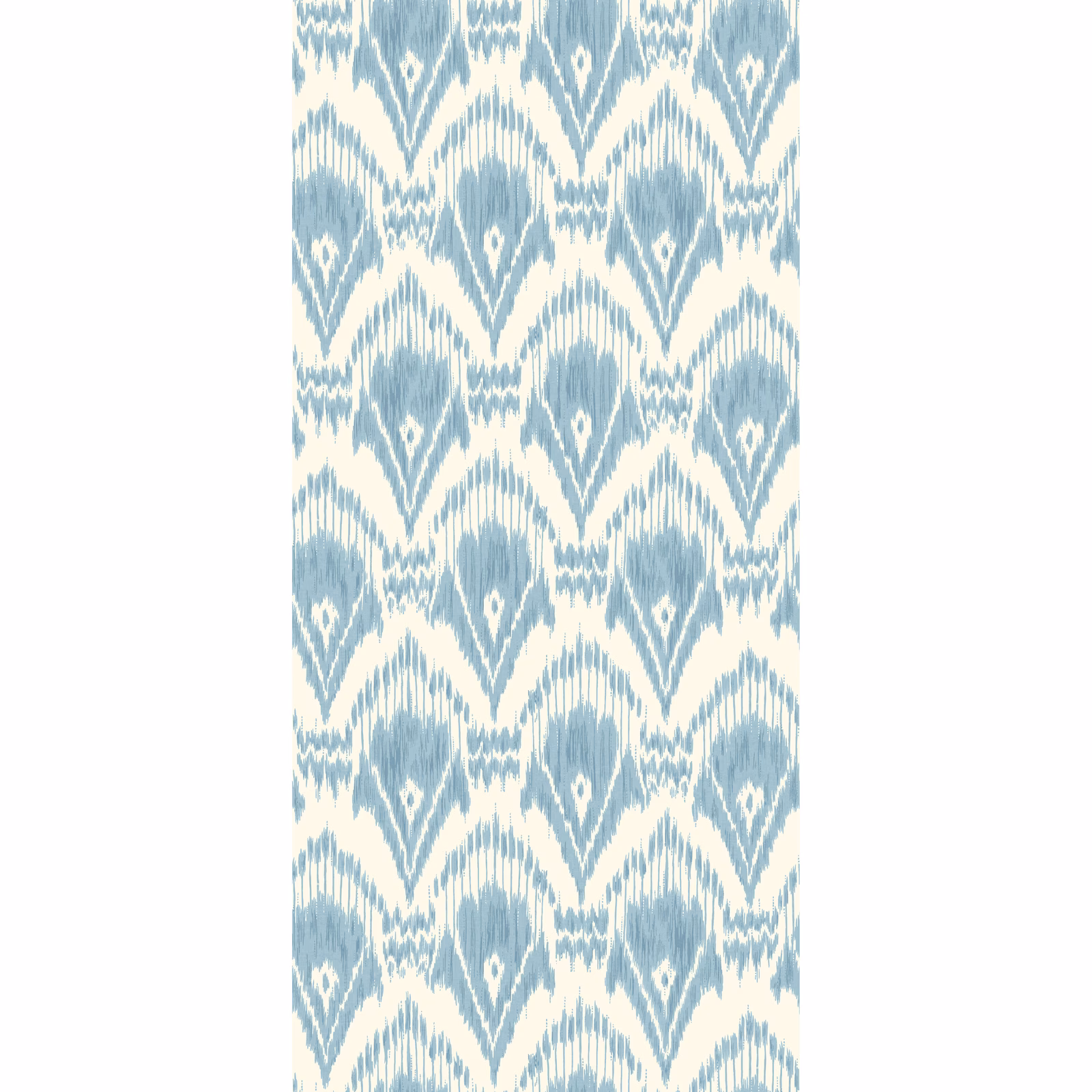 Soft blue and ivory ikat-style geometric wallpaper with brushed vertical texture