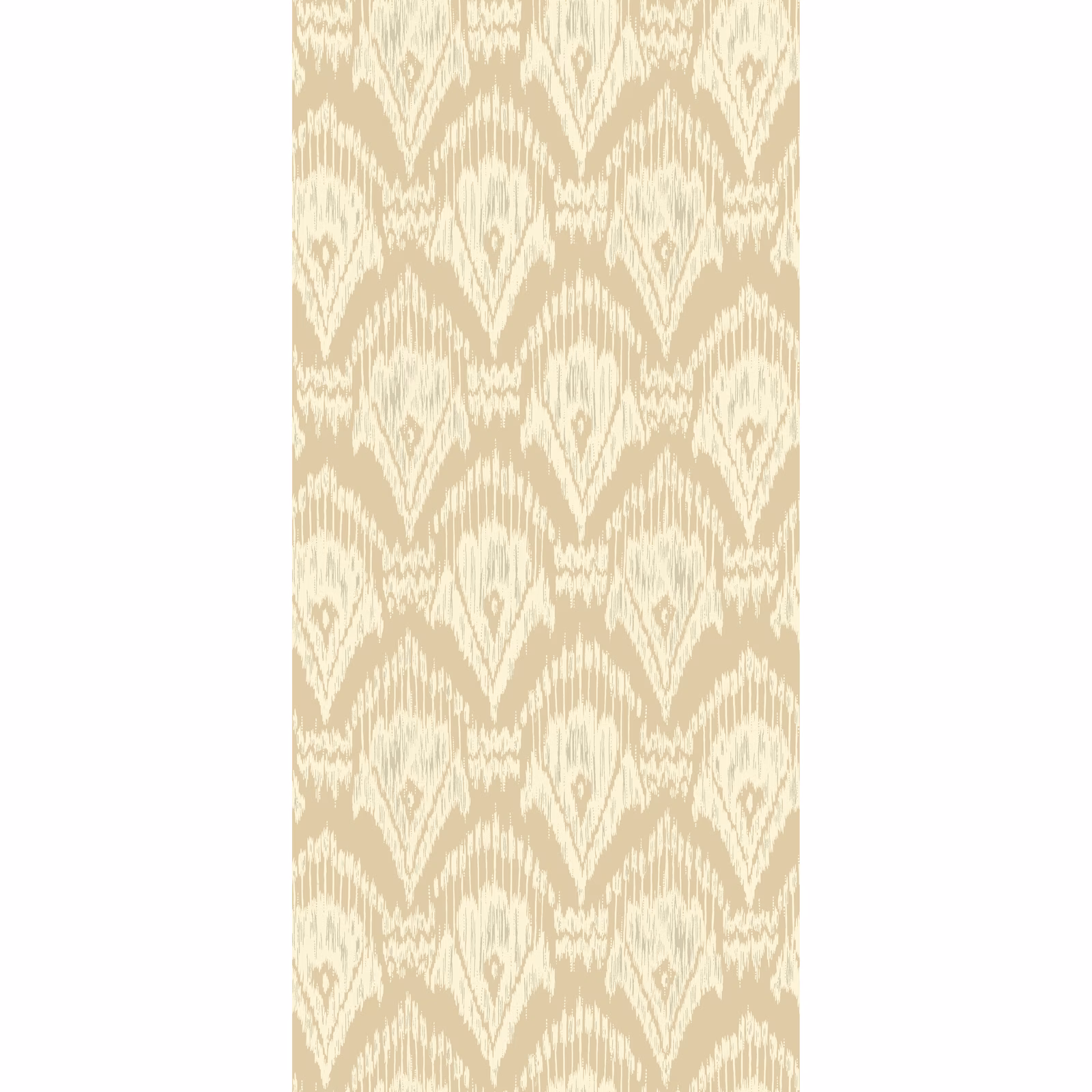 Warm stone and ivory ogee wallpaper with a softly distressed ikat-like motif