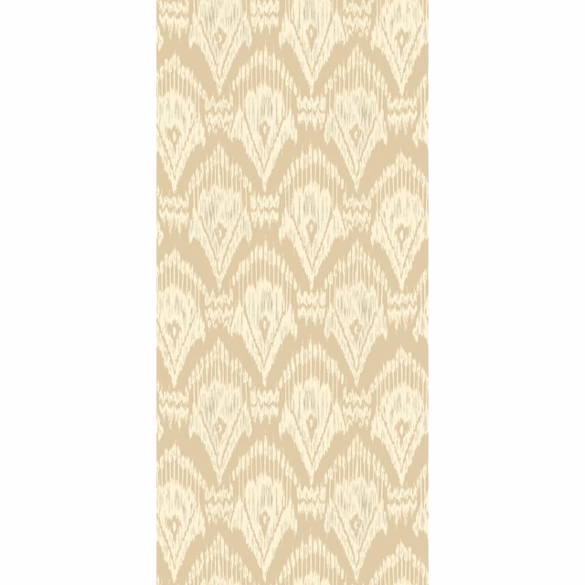 Warm stone and ivory ogee wallpaper with a softly distressed ikat-like motif