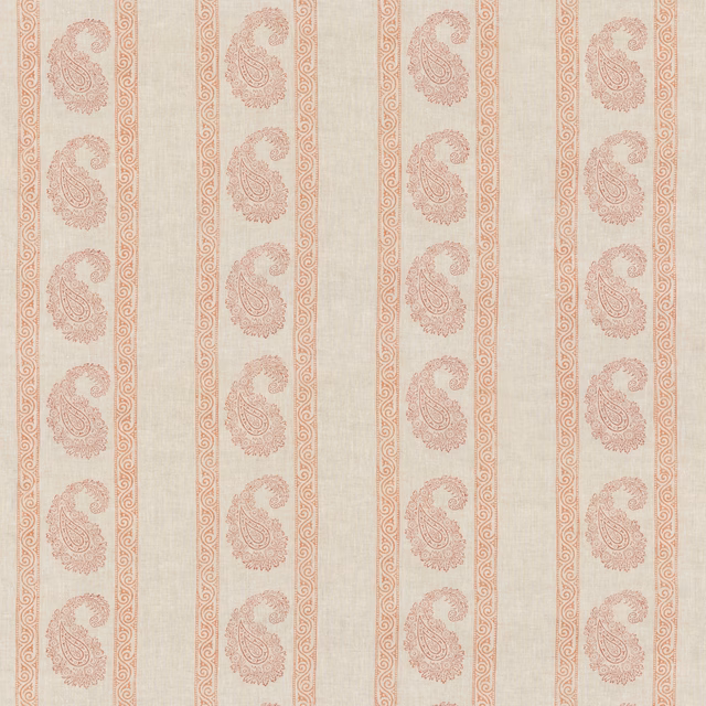 Cream linen with muted terracotta paisley columns and scrolling striped borders