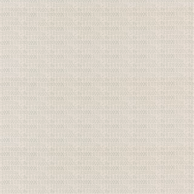 Pale aqua cotton swatch with a fine ivory geometric woven pattern