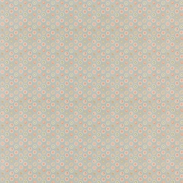 Pale aqua cotton with tiny pink and cream circular floral motifs