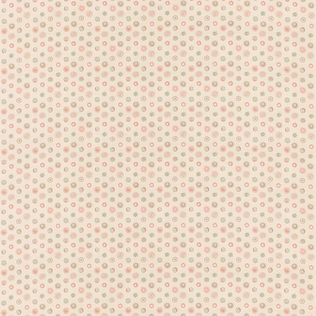 Cream cotton with tiny blush pink and sage green circular motifs