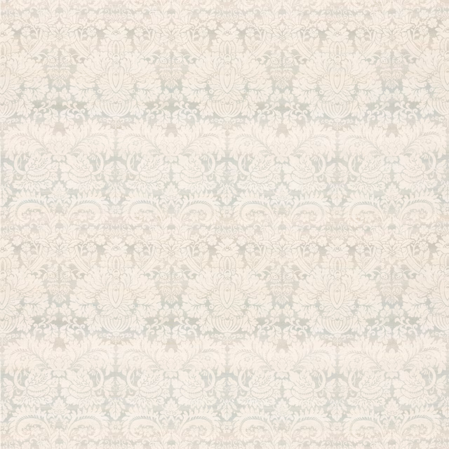 Pale aqua damask motifs in a low-contrast ivory textile