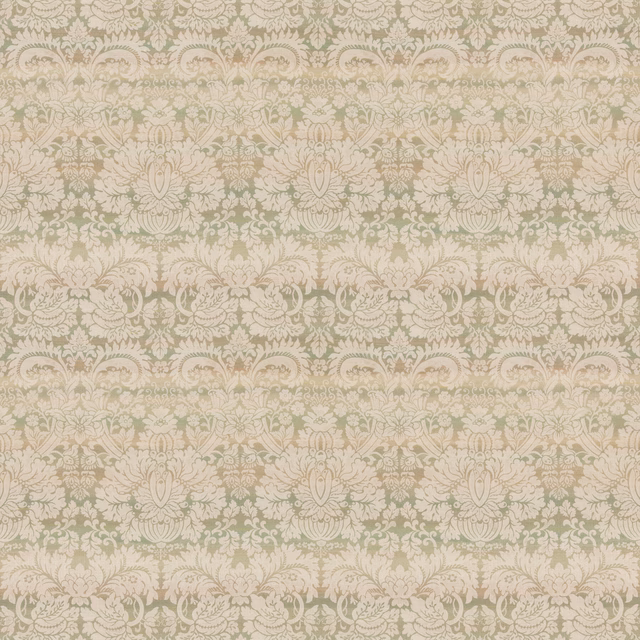 Pale sage damask with cream scrollwork and softly blush-toned woven accents