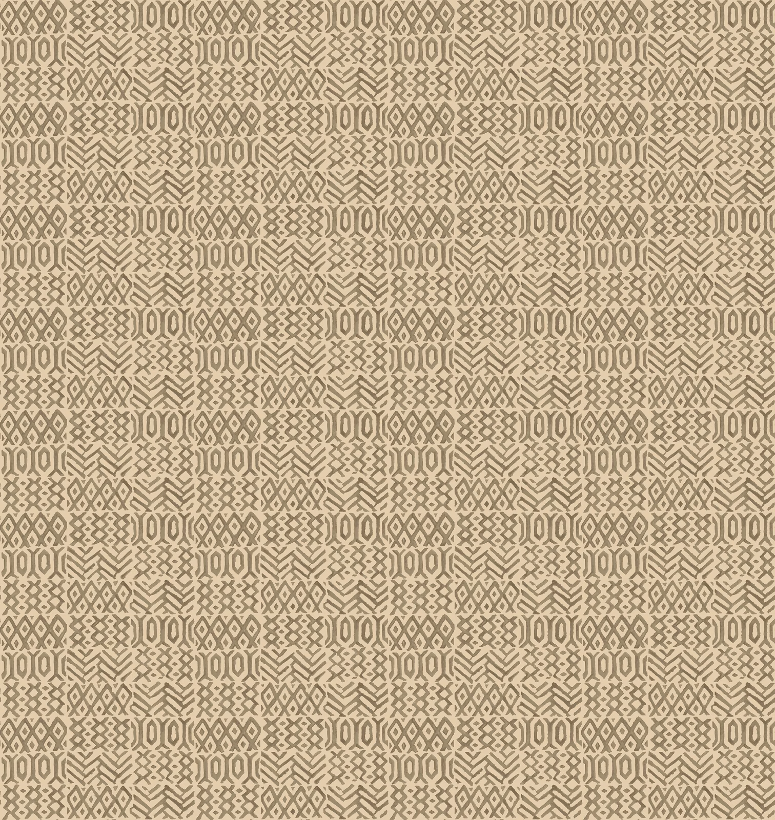 Warm nutmeg taupe wallpaper with a small repeating brown geometric lattice