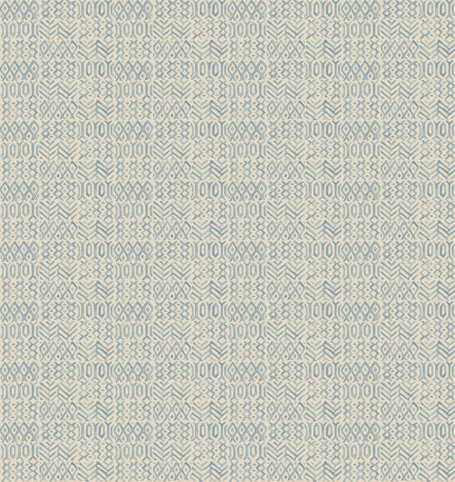 Muted old-blue geometric diamonds on a pale ivory wallpaper ground