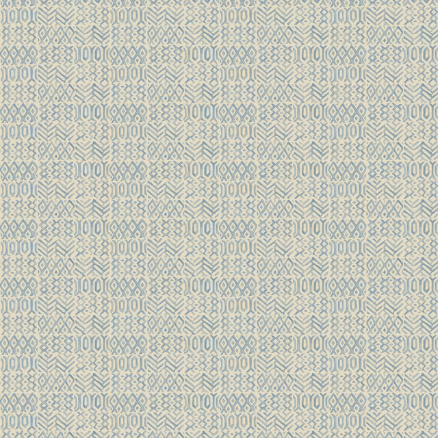Muted old-blue geometric diamonds on a pale ivory wallpaper ground