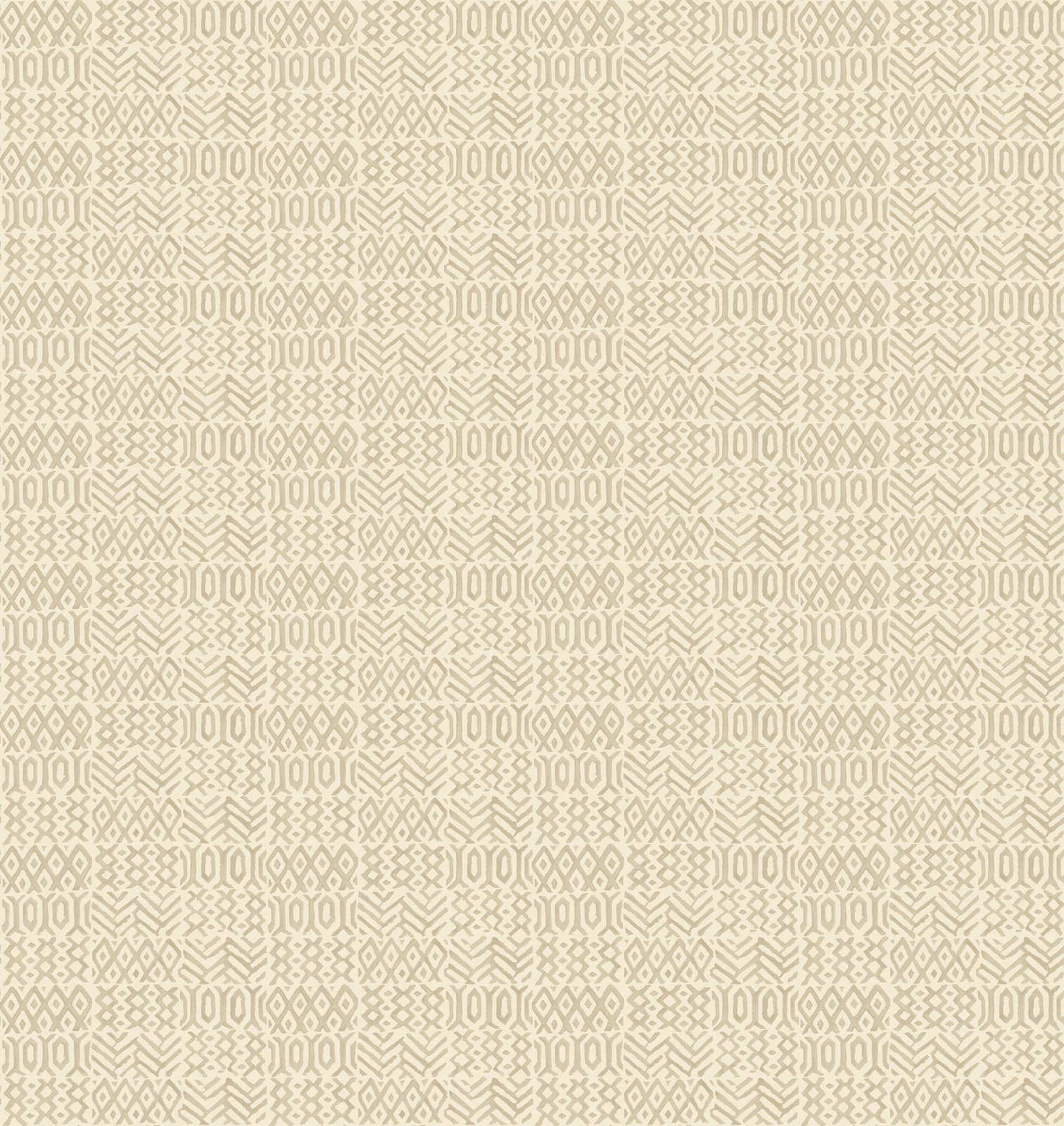 Warm parchment wallpaper with a fine taupe geometric pattern and subtle vertical bands