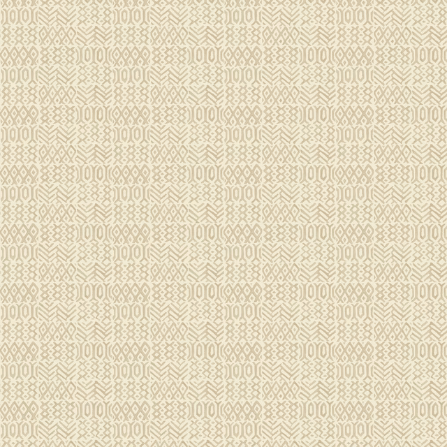 Warm parchment wallpaper with a fine taupe geometric pattern and subtle vertical bands