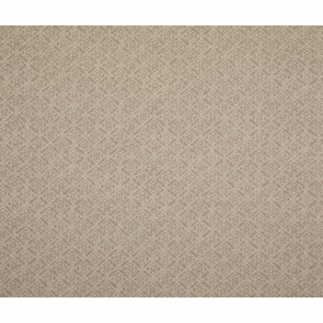 Muted stone-taupe fabric with pale small-scale trellis diamonds and softly mottled texture