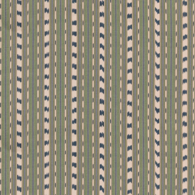 Basil green and indigo vertical stripe with cream bands and small woven motifs
