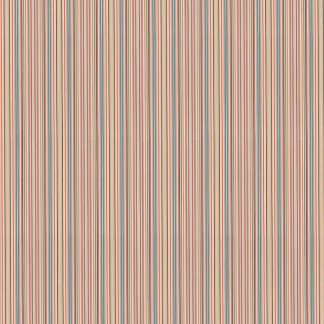 Fine teal, coral-red and pale neutral vertical stripes in woven cotton