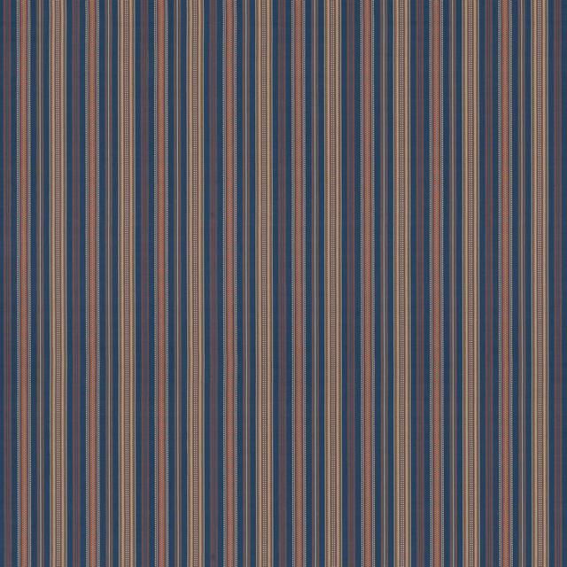 Cool indigo cotton with narrow rust and taupe vertical stripes, softly textured