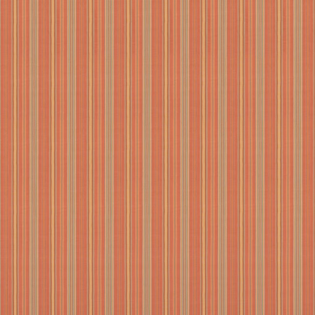 Muted coral-red cotton with narrow tan and rose vertical stripes