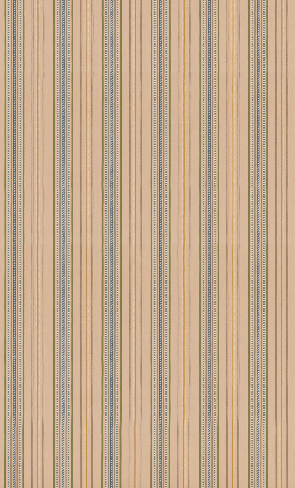 Warm parchment striped fabric with muted olive dotted bands and textured cotton-jute weave