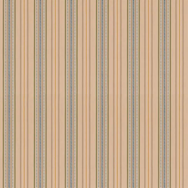 Warm parchment striped fabric with muted olive dotted bands and textured cotton-jute weave