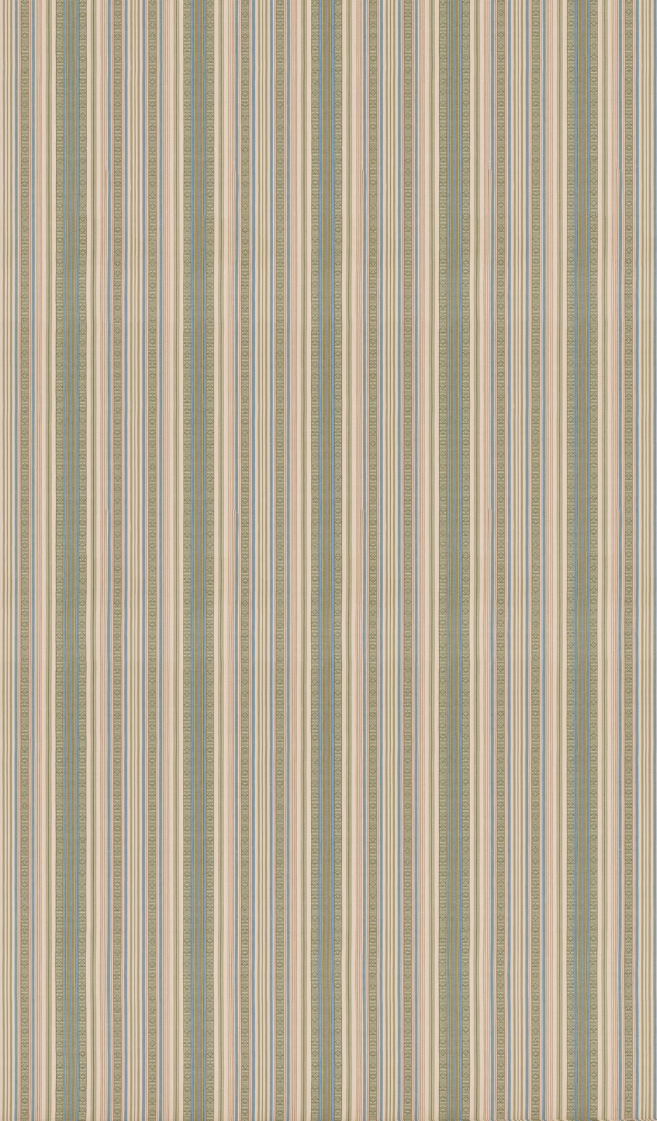 Muted sage, blue and cream vertical stripes with a softly textured woven surface