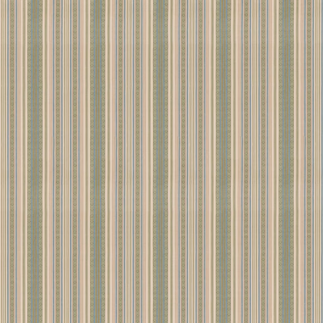 Muted sage, blue and cream vertical stripes with a softly textured woven surface