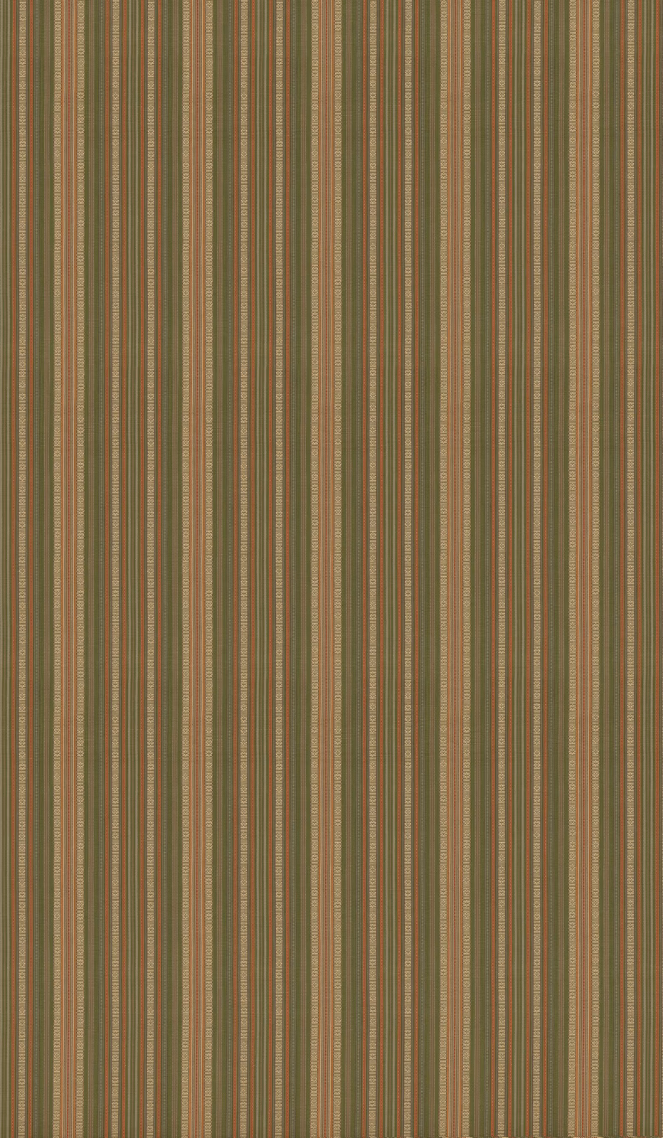 Olive green cotton with fine coral, beige and taupe vertical stripes
