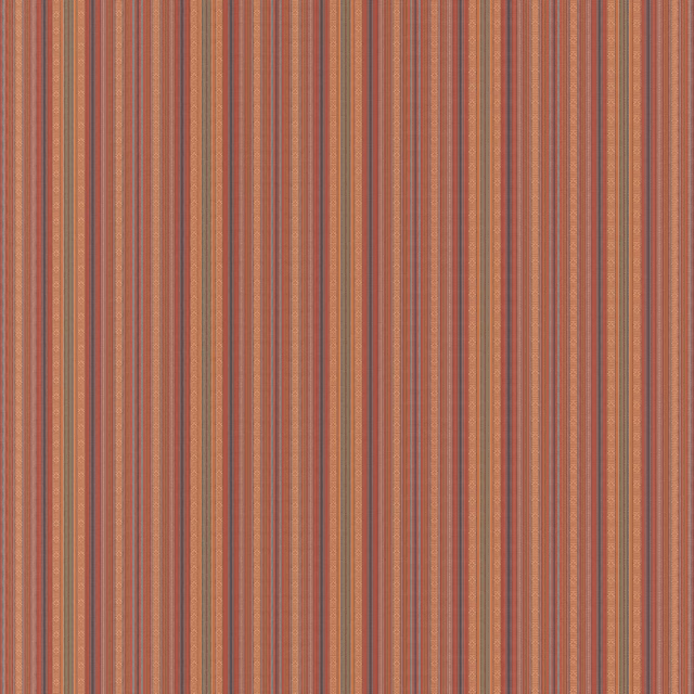 Muted brick-red cotton fabric with fine vertical rust, rose and dark stripes